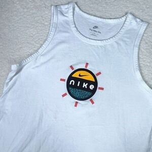 Nike The Nike Tee Tank Top Mens Medium White Sleeveless Graphic Sun Logo Casual